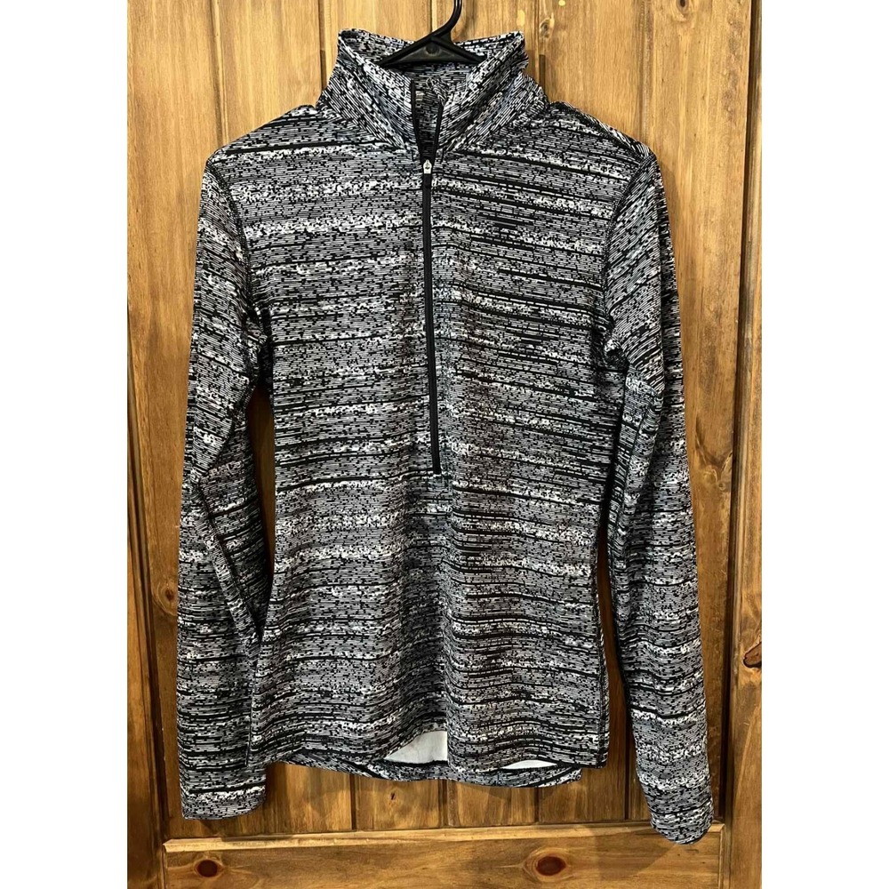 Nike Pro‎ Dri-Fit Athletic Top M Black Gray 1/2 Zip Thumbholes Long Sleeve